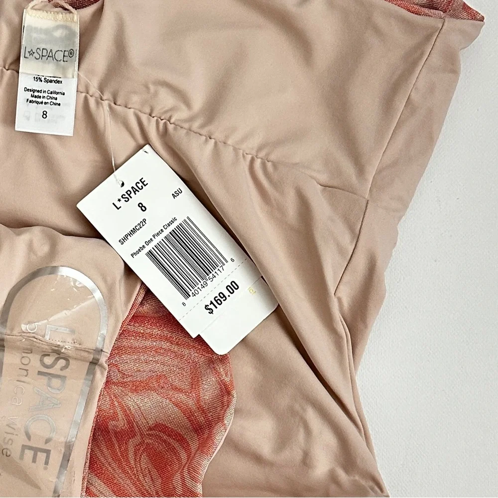 L*Space Blush Tan Shimmer Swirl One Shoulder Cutout One Piece Swimsuit Sz M